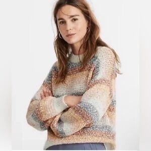 Madewell Baez Pullover Sweater Neutral Stripes open knit‎ M